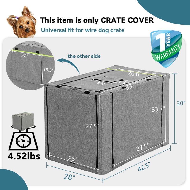 PETSFIT Dog Crate Cover,42 Inch Kennel Cover for Wire Dog Crate, Double Doors, Mesh Window, Flap On The Top and Back is Detachable, Dog Cage Cover Grey - Image 3